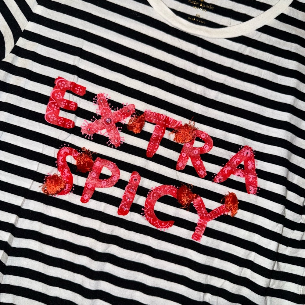 Kate Spade New York Broome Street Black White Stripe Extra Spicy Tassel Top XS - Picture 2 of 3
